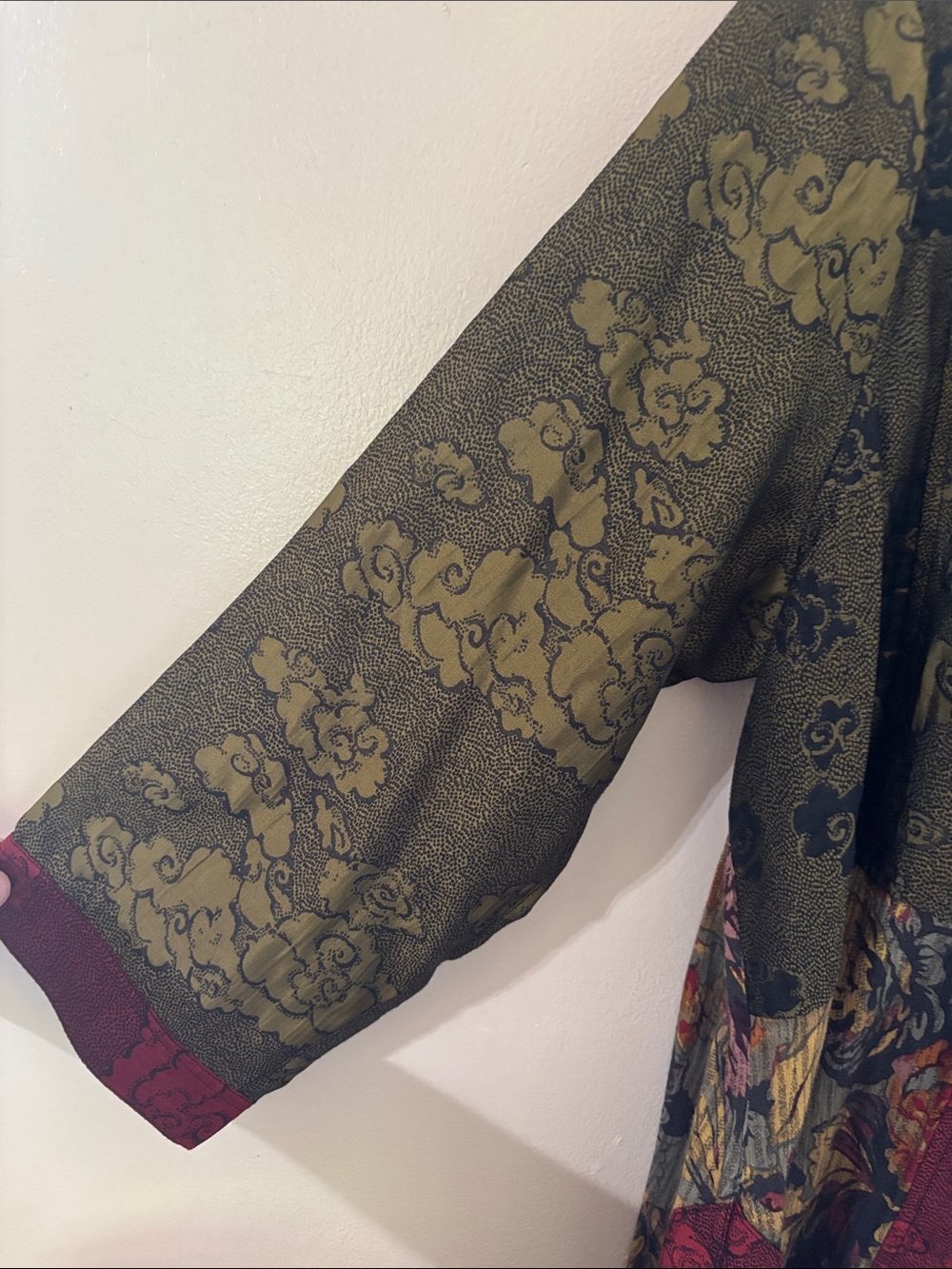 John Mark Patchwork Floral Button-Up Jacket in Red & Olive - Picture 4 of 8